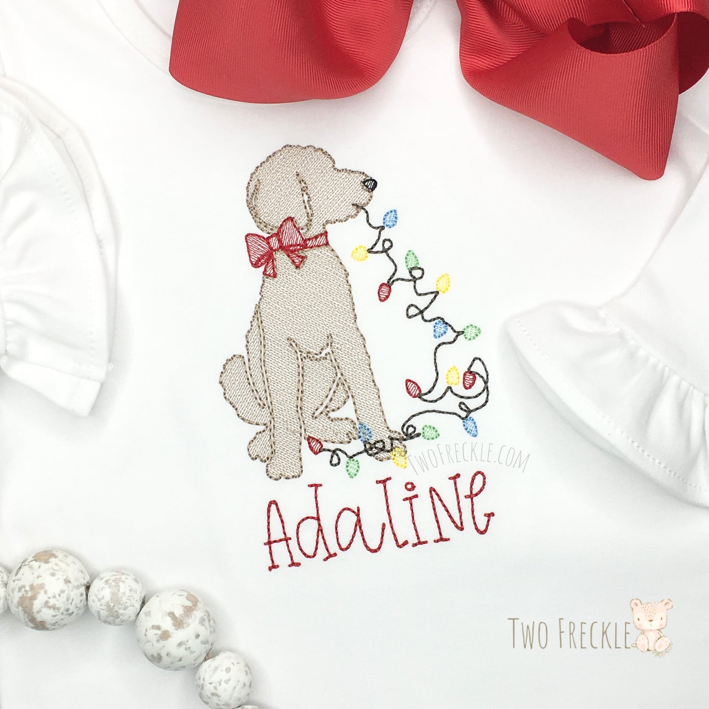 Golden Doodle with Christmas Lights Embroidered Shirt