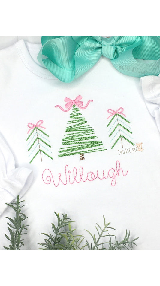 Scribble Christmas Trees with Bows - Pink