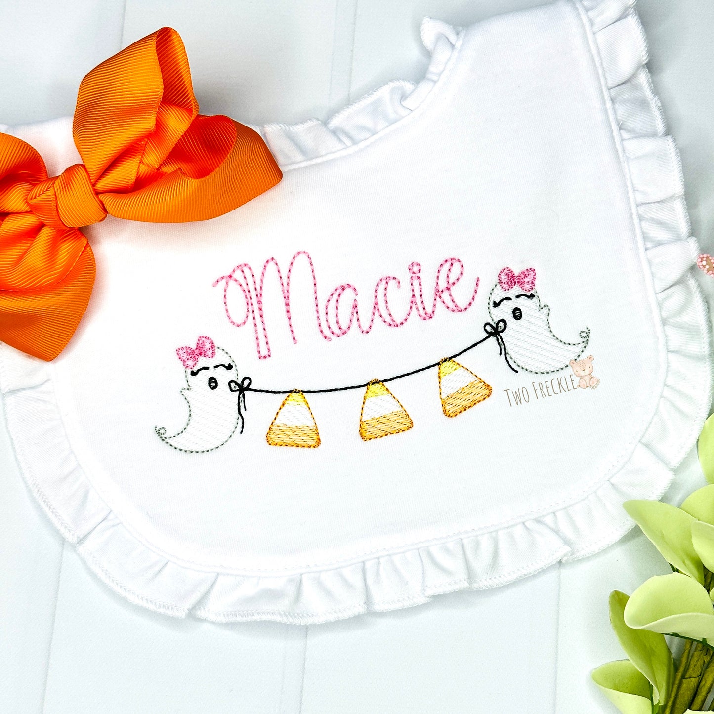 Ghost Bunting with Candy Corn Embroidered Shirt