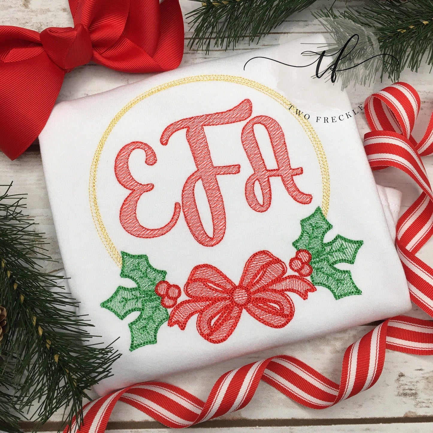 Christmas Embroidered Wreath Shirt