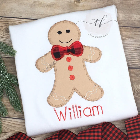 Gingerbread Man with Bow Applique Shirt