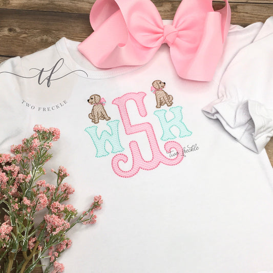 Puppy Dog Embroidered Shirt, Personalized Girls  Puppy Dog Shirt, Baby Gown, Baby Bodysuit, Romper