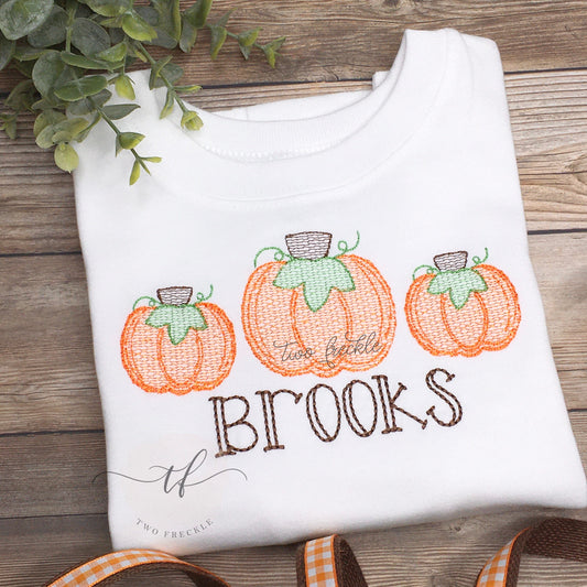 Chunky Pumpkin Trio Embroidered Shirt