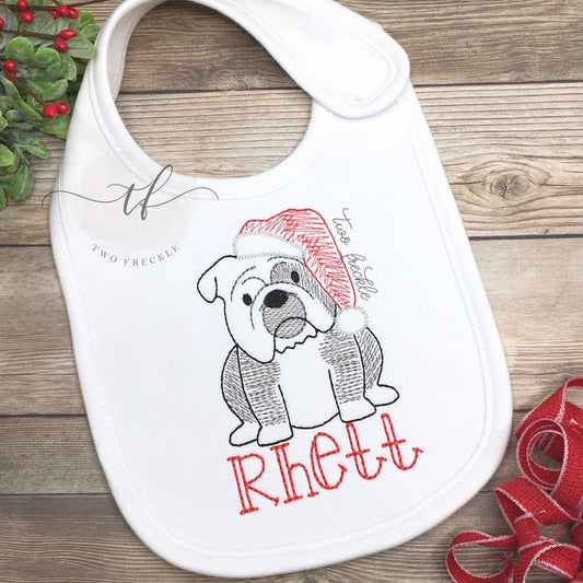 Personalized Christmas Bib, Bulldog Christmas Bib, Bulldog Santa Burp Cloth, Boys Embroidered Bib, Baby Shower Gift, My First Christmas