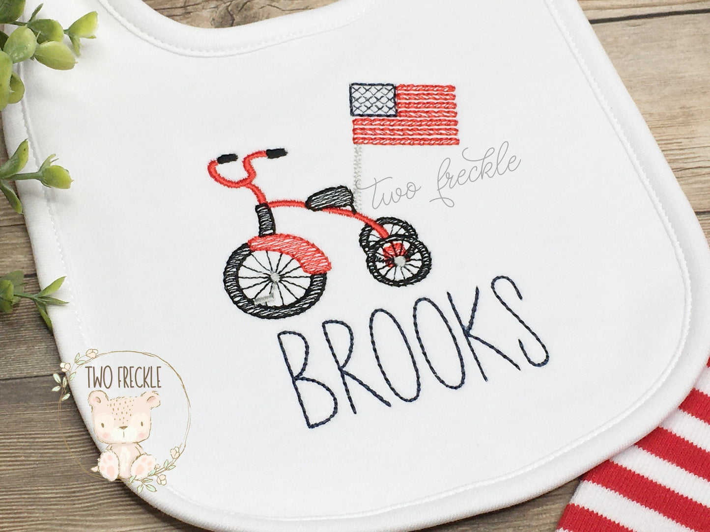 Tricycle with Flag Patriotic Bib