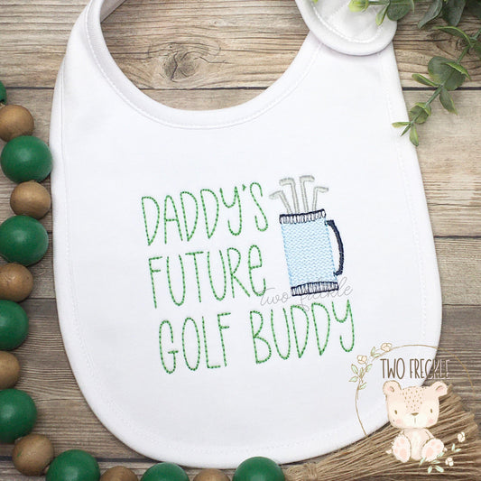 Golf Buddy Bib, Baby Golf Bib and Burp Cloth, Daddy’s Future Golf Buddy Bib, Golf Boys Embroidered Bodysuit or Gown, Baby Shower Gift