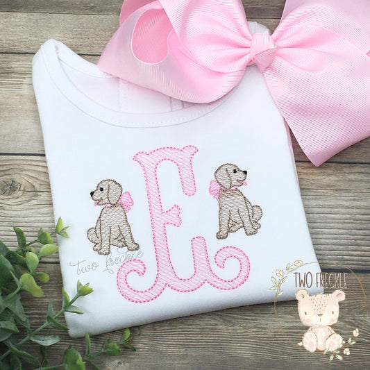 Baby Girl Dog Bib, Puppy Personalized Bib, Embroidered Labrador Baby Gown, Baby Shower Gift, Monogrammed Ruffle Burp Cloth