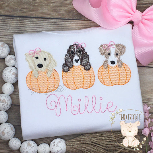 Girls Puppies in Pumpkins