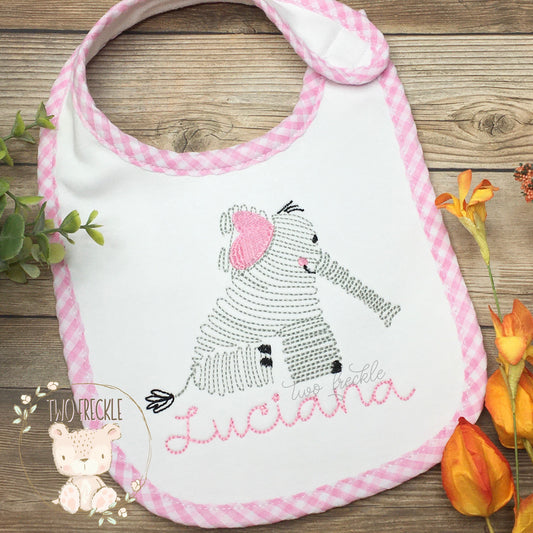 Personalized Baby Bib, Baby Elephant Bib, Girls Gingham Bib, Baby Elephant Embroidered Bib, Baby Shower Gift