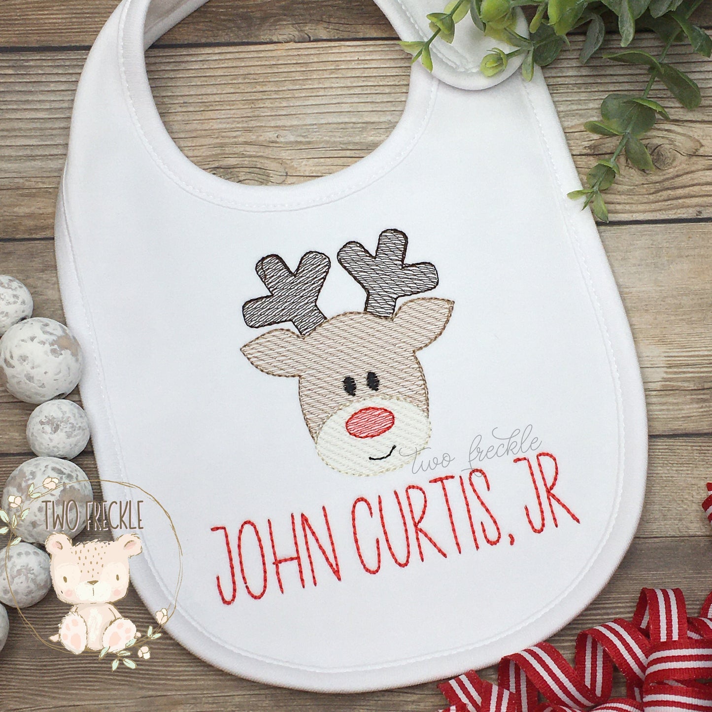 Christmas Baby Bib, Personalized Reindeer Bib, Christmas Burp Cloth, My First Christmas Embroidered Bib, Baby Gown, or Bodysuit