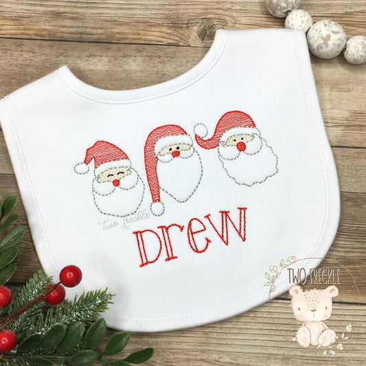 Christmas Baby Bib, Embroidered Santa Bib and Burp Cloth, Santa Boys Embroidered Bib, Christmas Baby Gown, Baby's First Christmas