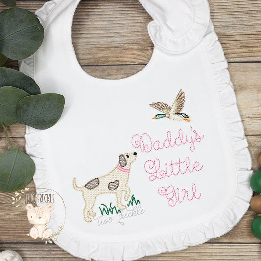 Daddy’s Little Girl Bib, Mallard Duck Hunting Bib, Embroidered Hunting Dog Burp Cloth, Baby Shower Gift, Baby Gown Gift