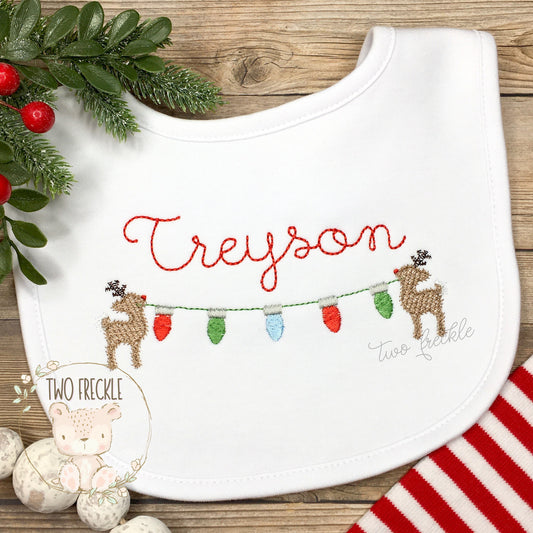 Personalized Christmas Bib, Baby Girl Reindeer Bib and Burp Cloth, Christmas Tree Girls Embroidered Bib, Baby Shower Gift