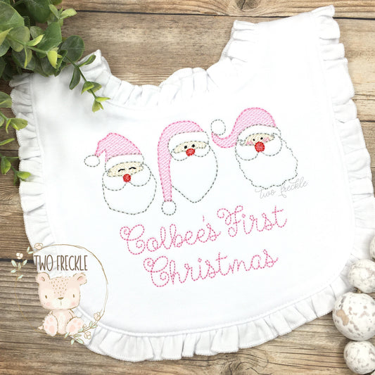 Baby's First Christmas Bib, Baby Girl Santa Christmas Bib, Baby Christmas Burp Cloth, Santa Girl Embroidered Bib, Baby Shower Gift