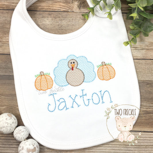 Blue Turkey Trio Baby Bib