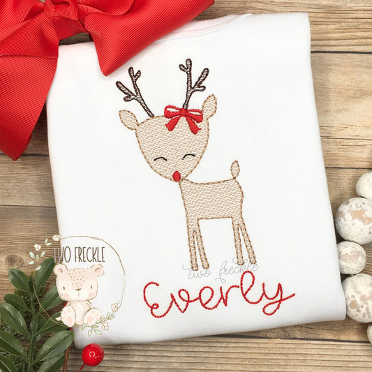 Woodland Reindeer Shirt, Girls Christmas Reindeer Shirt, Girls Christmas Shirt, Embroidered Christmas Romper, Bodysuit