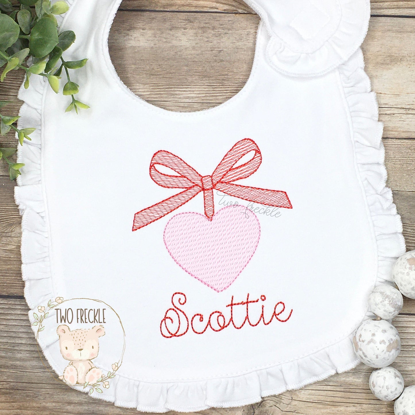 Girls Valentine’s Day Bib, Personalized Girls Bib, Embroidered Valentine’s Day Gown, Girls Valentines Bib, Girls Monogrammed Bib