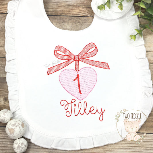 Girls First Birthday Bib, First Birthday Valentine's Bib, Embroidered Hearts Baby Gown, Girls Valentines Bib, Monogrammed Bib