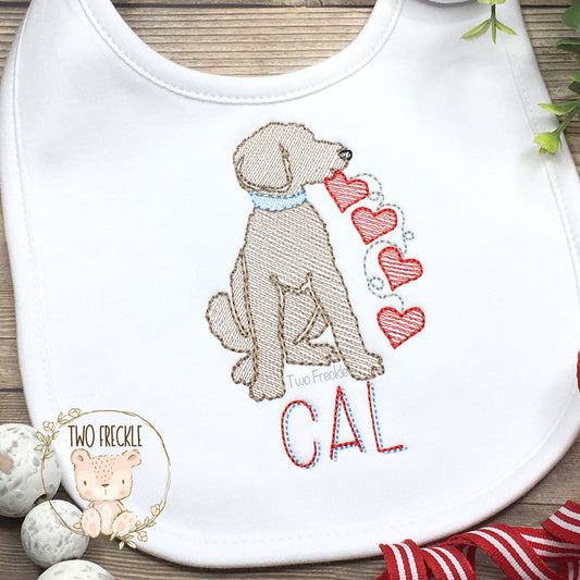 Boys Golden Doodle Valentines Day Bib, Labradoodle  Bib, Embroidered Valentine's Bib, Labradoodle Shirt, bodysuit, baby gown