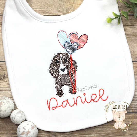 Boys Puppy Valentines Bib, Personalized Valentines Day Bodysuit, Valentines Day Burp Cloth, Valentines Day Baby Gown