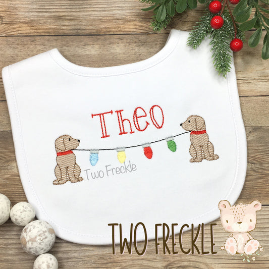 Personalized Christmas Bib, Baby Boy Dog Bib, Christmas Burp Cloth, Christmas Puppy Boys Embroidered Bib, Baby Shower Gift