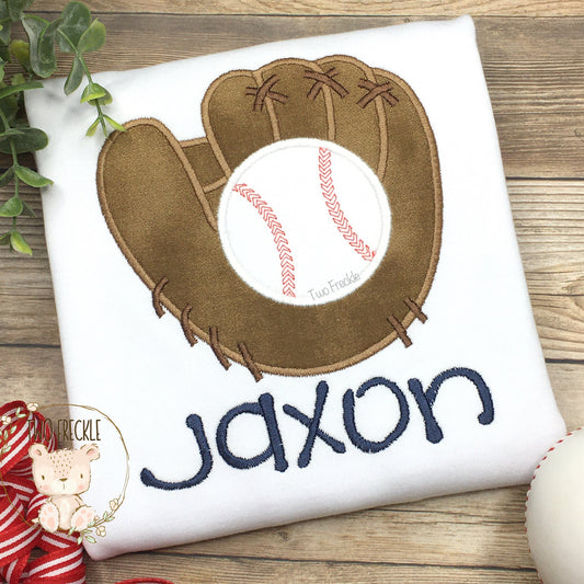 Baseball Glove Satin Stitch Applique Shirt