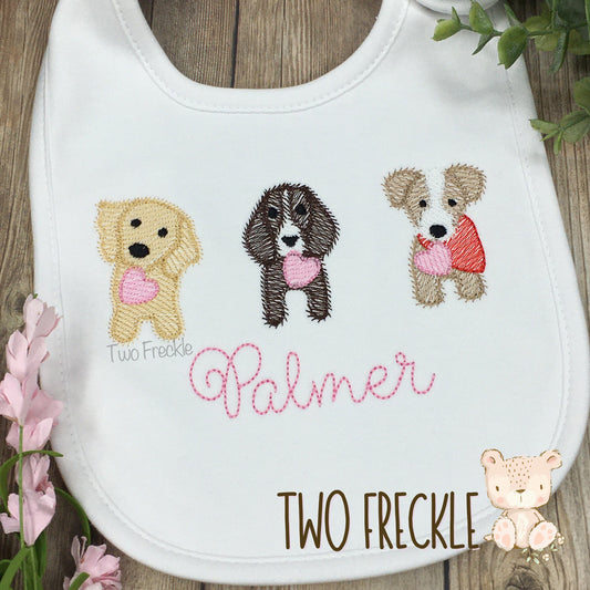 Puppies with Hearts Bib or Baby Gown