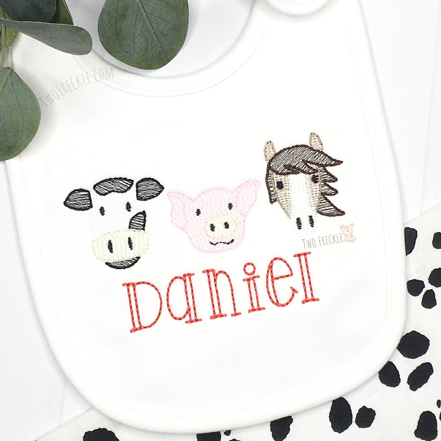 Embroidered Farm Animal Bib