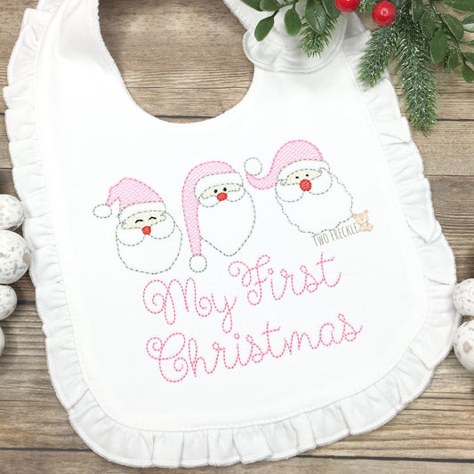 My First Christmas Bib, Santa Baby Bib and Burp Cloth, Santa Girls Embroidered Bib, Baby Personalized Gift, My First Christmas