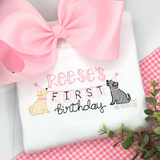 Pink Theme First Birthday Puppy Shirt