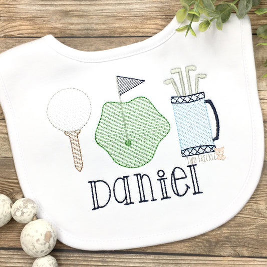 Golf Baby Bib, Gingham Golf Bib, Boys Baby Bib, Golf Cart Baby Gown, Golf Cart Burp Cloth, Embroidered Kids Golf Shirt