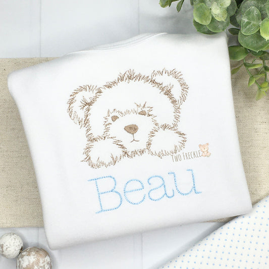 Teddy Bear Bib, Baby Shower Gift, Embroidered Teddy Bear Baby Gown, Monogrammed Burp Cloth, Personalized, Embroidered