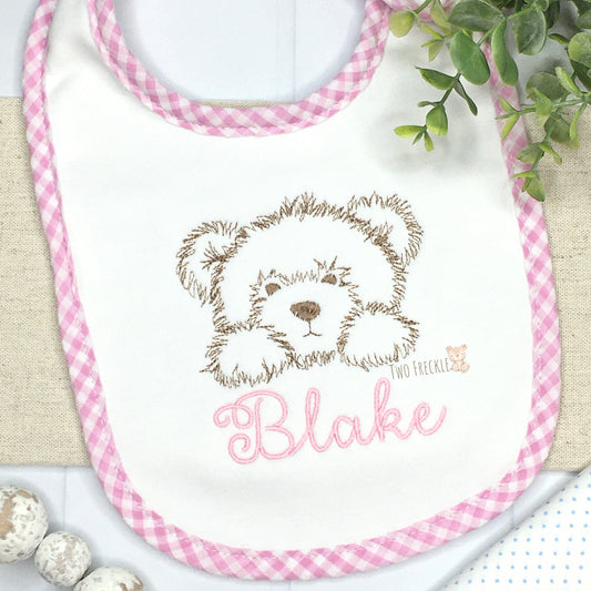 Teddy Bear Bib, Baby Shower Gift, Embroidered Teddy Bear Baby Gown, Monogrammed Burp Cloth, Personalized, Embroidered