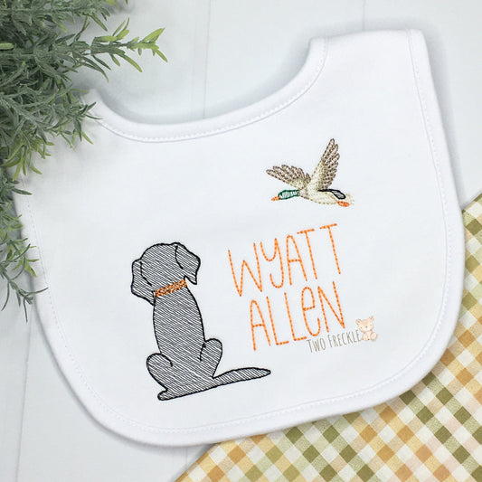 Personalized Labrador Bib, Hunting Dog Bib, Embroidered Hunting Burp Cloth, Baby Shower Gift, Monogrammed Baby Gown Gift