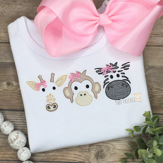 Zoo Animals Shirt, Jungle Animals Personalized Embroidered Shirt, Monkey, Giraffe, Zebra Bodysuit or Baby Gown