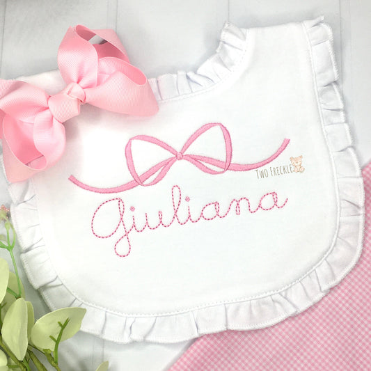 Baby Girl Personalized Bib, Girls Monogrammed Burp Cloth, Baby Girl Gift, Embroidered Ribbon, Classic Monogrammed Shirt