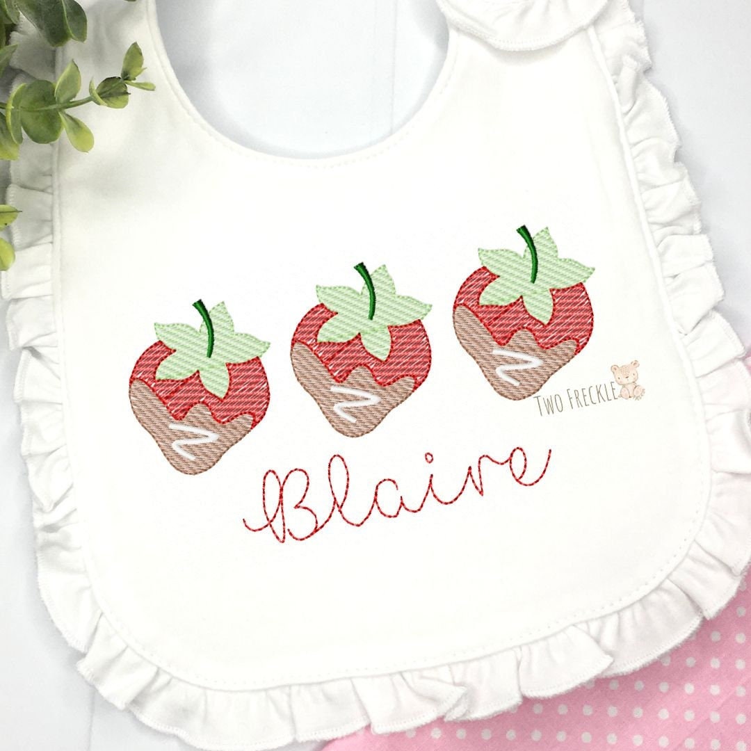 Chocolate Covered Strawberries Embroidered Baby Bib