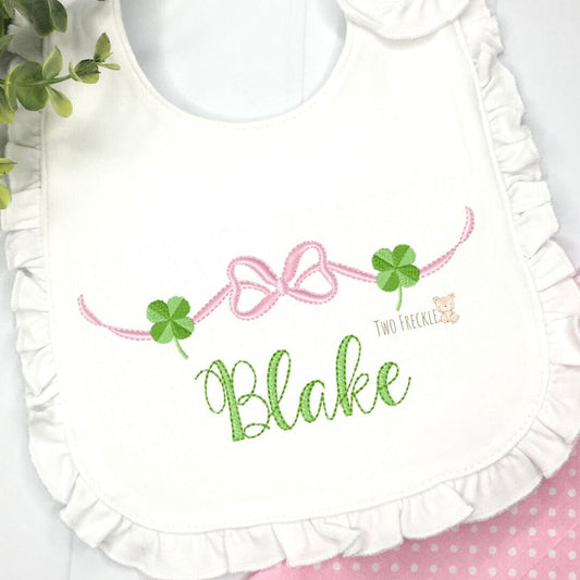 Girls St. Patrick's Day Bib, Personalized Shamrock Bodysuit, Saint Patrick's Day Clover Burp Cloth, St. Patrick's Day Baby Gown