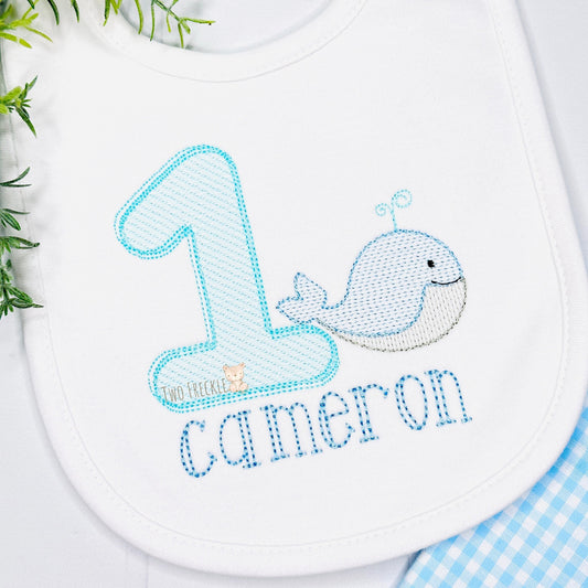 Whale Theme First Birthday Bib, Bubble or Bodysuit