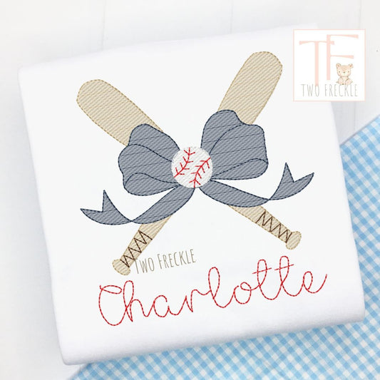 Girls Baseball Bats and Bow Embroidered Shirt - Any Team Colors!