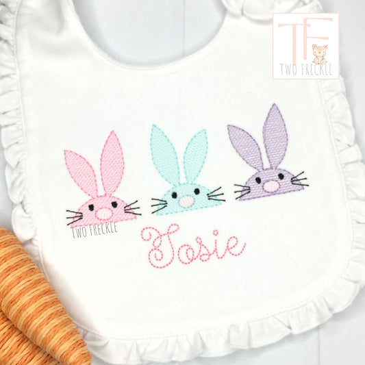 Girls Peeping Rabbits Easter Bunny Bib