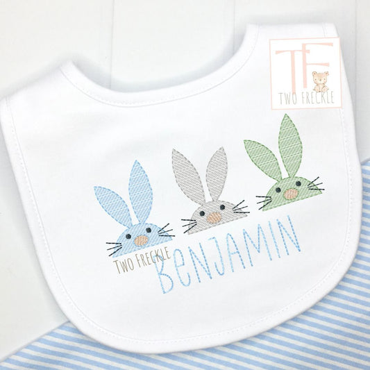 Boys Peeping Rabbits Easter Bunny Bib