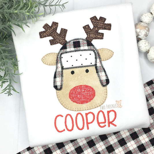 Reindeer with Trapper Hat Applique Shirt