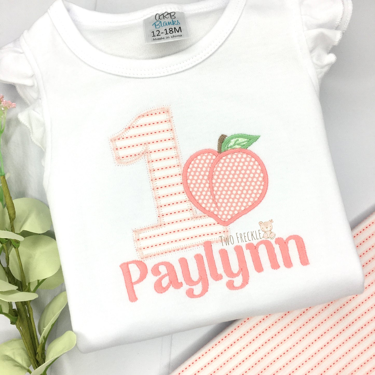 Peach Applique First Birthday Shirt