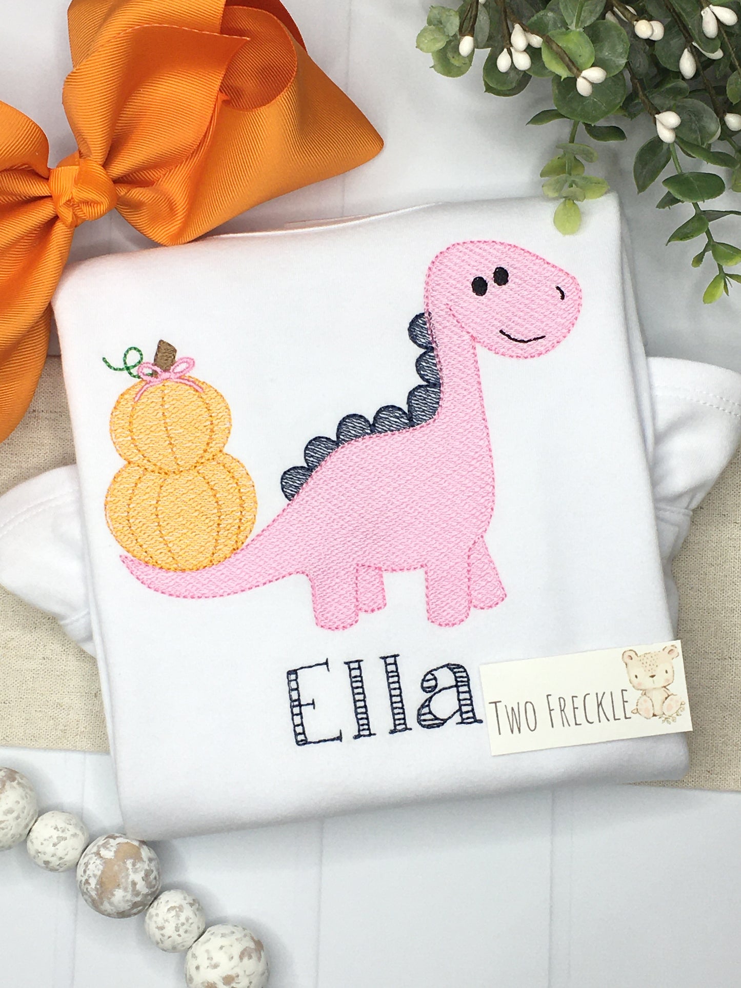 Dino with Stacked Pumpkins Embroidered Shirt